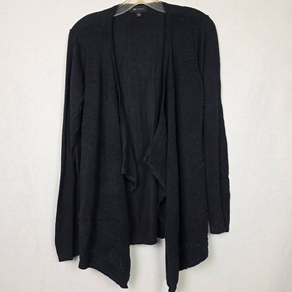 AB Studio Black Open Front Cardigan Sweater Large - Picture 3 of 8